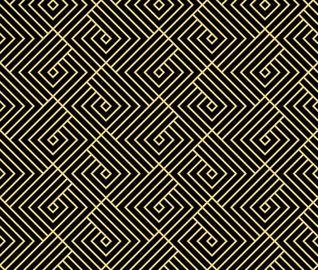 Abstract geometric pattern with stripes, lines. Seamless background. Gold and black ornament. Simple lattice graphic designの写真素材