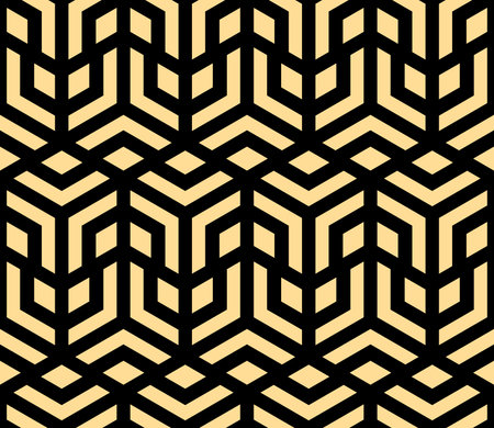 Abstract geometric pattern. A seamless background. Gold and black ornament. Graphic modern pattern. Simple lattice graphic designの写真素材