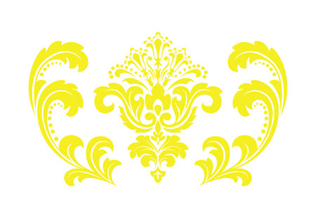 Damask graphic ornament. Floral design element. Yellow patternの写真素材