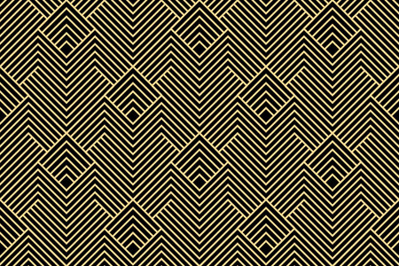 Abstract geometric pattern with stripes, lines. Seamless background. Gold and black ornament. Simple lattice graphic designの写真素材
