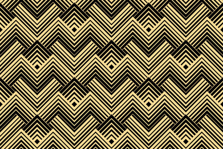 Abstract geometric pattern with stripes, lines. Seamless background. Gold and black ornament. Simple lattice graphic designの写真素材