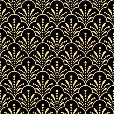 Flower geometric pattern. Seamless background. Gold and black ornamentの写真素材