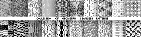 Geometric set of seamless black and white patterns. Simple vector graphics.のイラスト素材