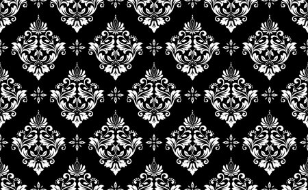 Wallpaper in the style of Baroque. Seamless vector background. White and black floral ornament. Graphic pattern for fabric, wallpaper, packaging. Ornate Damask flower ornament.のイラスト素材