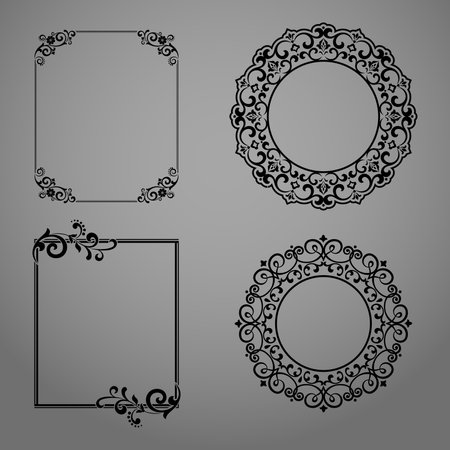 Set of decorative frames Elegant vector element for design in Eastern style, place for text. Floral black and gray borders. Lace illustration for invitations and greeting cardsのイラスト素材