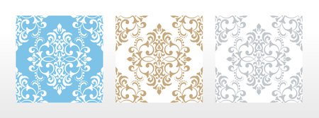 Wallpapers in the style of Baroque. Seamless vector backgrounds. Set of colored floral ornaments. Graphic patterns for fabric, wallpaper, packaging. Ornate Damask flower ornamentsのイラスト素材
