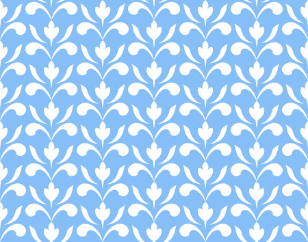 Flower geometric pattern. Seamless vector background. White and blue ornament. Ornament for fabric, wallpaper, packaging. Decorative printのイラスト素材