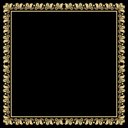 Decorative frame Elegant vector element for design in Eastern style, place for text. Floral black and golden border. Lace illustration for invitations and greeting cardsのイラスト素材