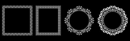 Set of decorative frames Elegant vector element for design in Eastern style, place for text. Floral black and white borders. Lace illustration for invitations and greeting cards.のイラスト素材