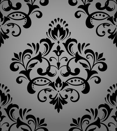 Floral pattern. Vintage wallpaper in the Baroque style. Seamless vector background. Gray and black ornament for fabric, wallpaper, packaging. Ornate Damask flower ornamentのイラスト素材