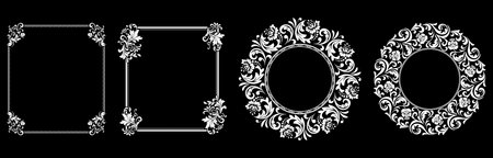 Set of decorative frames Elegant vector element for design in Eastern style, place for text. Floral black and white borders. Lace illustration for invitations and greeting cards.のイラスト素材