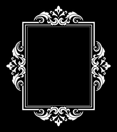 Decorative frame Elegant vector element for design in Eastern style, place for text. Floral black and white border. Lace illustration for invitations and greeting cards.のイラスト素材