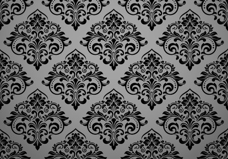 Wallpaper in the style of Baroque. Seamless vector background. Gray and black floral ornament. Graphic pattern for fabric, wallpaper, packaging. Ornate Damask flower ornamentのイラスト素材