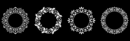 Set of decorative frames Elegant vector element for design in Eastern style, place for text. Floral black and white borders. Lace illustration for invitations and greeting cards.のイラスト素材