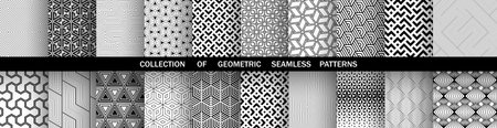 Geometric set of seamless black and white patterns. Simple vector graphics.のイラスト素材