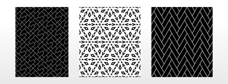 Geometric set of seamless black and white patterns. Simple vector graphics.のイラスト素材