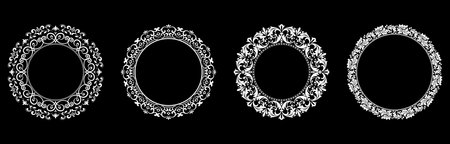 Set of decorative frames Elegant vector element for design in Eastern style, place for text. Floral black and white borders. Lace illustration for invitations and greeting cards.のイラスト素材
