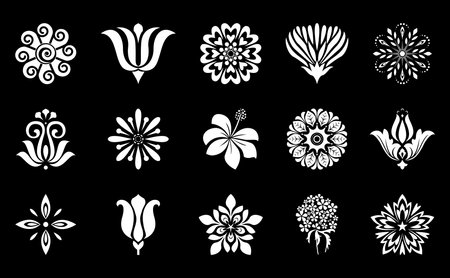 Flowers icon set. Flowers isolated on transparent background. Flowers in modern simple. Cute round flower plant nature collection. Vector illustratorのイラスト素材