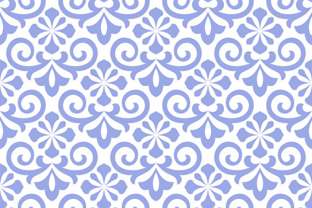 Flower geometric pattern. Seamless vector background. White and blue ornament. Ornament for fabric, wallpaper, packaging. Decorative printのイラスト素材