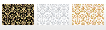 Wallpapers in the style of Baroque. Seamless vector backgrounds. Set of colored floral ornaments. Graphic patterns for fabric, wallpaper, packaging. Ornate Damask flower ornamentsのイラスト素材