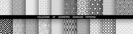 Geometric set of seamless black and white patterns. Simple vector graphics.のイラスト素材