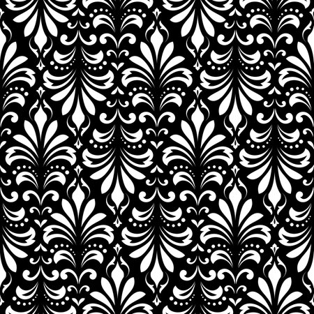 Wallpaper in the style of Baroque. Seamless vector background. White and black floral ornament. Graphic pattern for fabric, wallpaper, packaging. Ornate Damask flower ornament.のイラスト素材