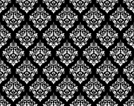 Wallpaper in the style of Baroque. Seamless vector background. White and black floral ornament. Graphic pattern for fabric, wallpaper, packaging. Ornate Damask flower ornament.のイラスト素材