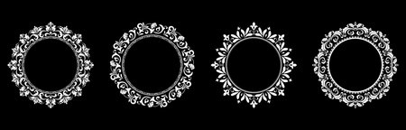 Set of decorative frames Elegant vector element for design in Eastern style, place for text. Floral black and white borders. Lace illustration for invitations and greeting cards.のイラスト素材