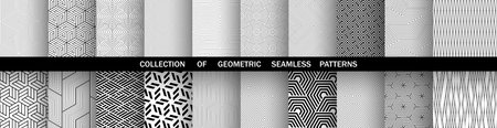 Geometric set of seamless black and white patterns. Simple vector graphics.のイラスト素材