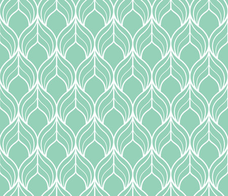 The geometric pattern with wavy lines. Seamless vector background. White and green texture. Simple lattice graphic designのイラスト素材