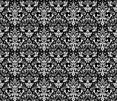 Wallpaper in the style of Baroque. Seamless vector background. White and black floral ornament. Graphic pattern for fabric, wallpaper, packaging. Ornate Damask flower ornament.のイラスト素材