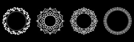 Set of decorative frames Elegant vector element for design in Eastern style, place for text. Floral black and white borders. Lace illustration for invitations and greeting cards.のイラスト素材