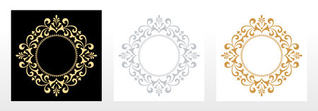 Set of decorative frames Elegant vector element for design in Eastern style, place for text. Floral black, golden and gray borders. Lace illustration for invitations and greeting cardsのイラスト素材