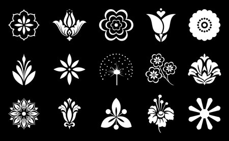 Flowers icon set. Flowers isolated on transparent background. Flowers in modern simple. Cute round flower plant nature collection. Vector illustratorのイラスト素材