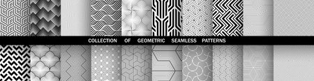 Geometric set of seamless black and white patterns. Simple vector graphics.のイラスト素材