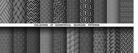 Geometric set of seamless black and gray patterns. Simple vector graphicsのイラスト素材
