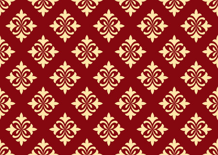Flower geometric pattern. Seamless vector background. Golden and red ornamentのイラスト素材