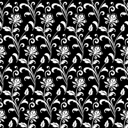 Flower pattern. Seamless white and black ornament. Graphic vector background. Ornament for fabric, wallpaper, packaging.のイラスト素材