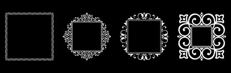 Set of decorative frames Elegant vector element for design in Eastern style, place for text. Floral black and white borders. Lace illustration for invitations and greeting cards.のイラスト素材