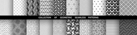 Geometric set of seamless black and white patterns. Simple vector graphics.のイラスト素材