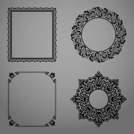 Set of decorative frames Elegant vector element for design in Eastern style, place for text. Floral black and gray borders. Lace illustration for invitations and greeting cardsのイラスト素材