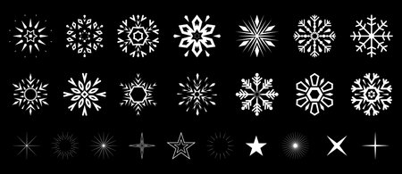 Snowflakes icon collection. Graphic modern black and white ornament.のイラスト素材