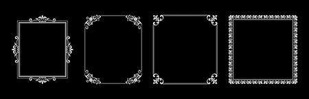 Set of decorative frames Elegant vector element for design in Eastern style, place for text. Floral black and white borders. Lace illustration for invitations and greeting cards.のイラスト素材