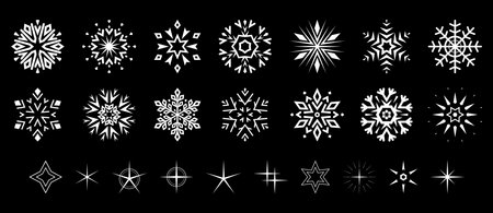Snowflakes icon collection. Graphic modern black and white ornament.のイラスト素材