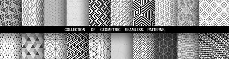 Geometric set of seamless black and white patterns. Simple vector graphics.のイラスト素材