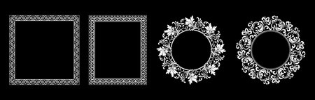 Set of decorative frames Elegant vector element for design in Eastern style, place for text. Floral black and white borders. Lace illustration for invitations and greeting cards.のイラスト素材
