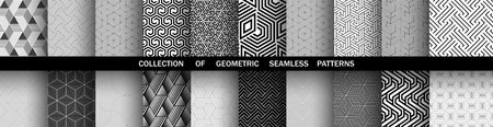Geometric set of seamless black and white patterns. Simple vector graphics.のイラスト素材