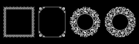 Set of decorative frames Elegant vector element for design in Eastern style, place for text. Floral black and white borders. Lace illustration for invitations and greeting cards.のイラスト素材