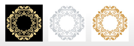 Set of decorative frames Elegant vector element for design in Eastern style, place for text. Floral black, golden and gray borders. Lace illustration for invitations and greeting cardsのイラスト素材