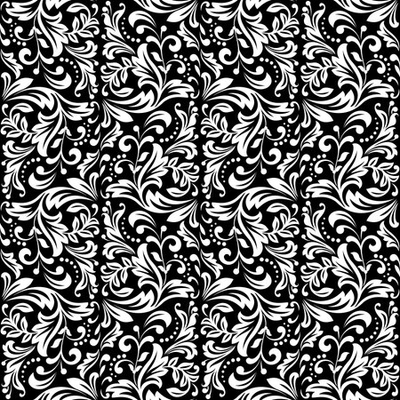 Wallpaper in the style of Baroque. Seamless vector background. White and black floral ornament. Graphic pattern for fabric, wallpaper, packaging. Ornate Damask flower ornament.のイラスト素材